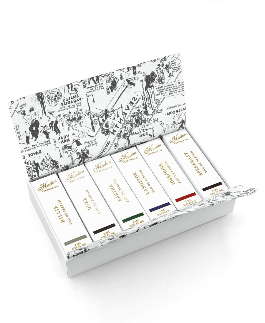 This is an image of the Discovery Set packaging featuring the boxes of Billie, Duke, Eartha, Langston, Josephine, and Speakeasy.